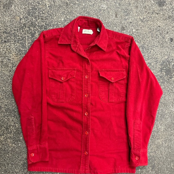 L.L Bean Vintage 70s Flannel Button Up Shirt Solid Red Women’s 14 - Picture 2 of 9